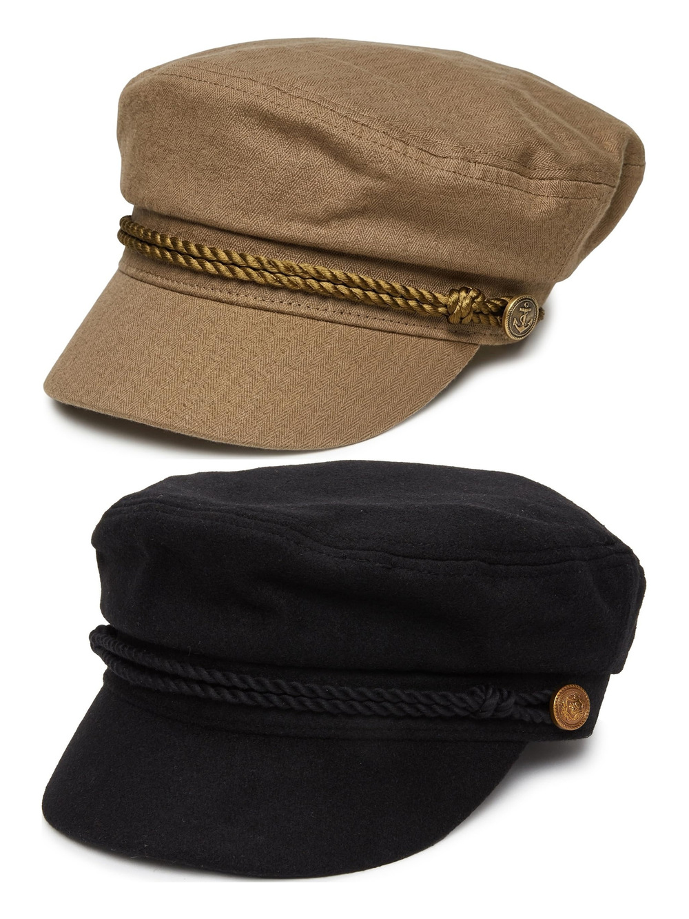 Greek Fisherman Newsboy Cap, Cotton | 2 Packs, Taupe, Wool, Black | Size OS